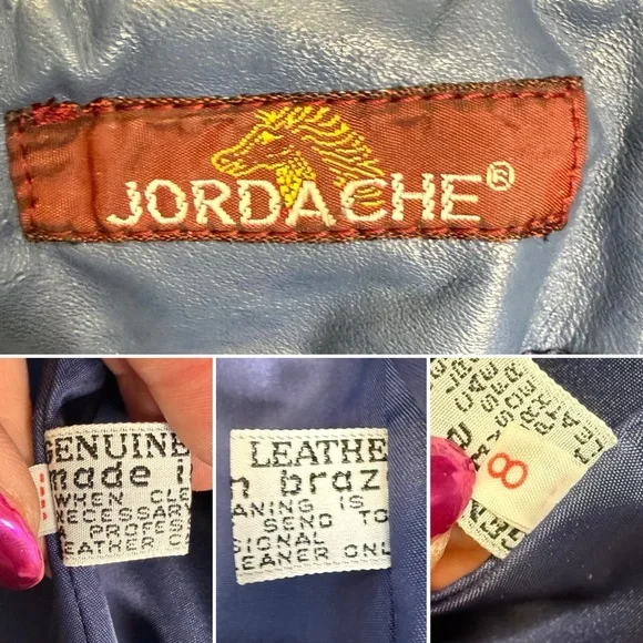 90s Slate Blue Genuine Leather Blazer | Vintage Deep Navy Power Jacket Size 8 - Picture 6 of 11